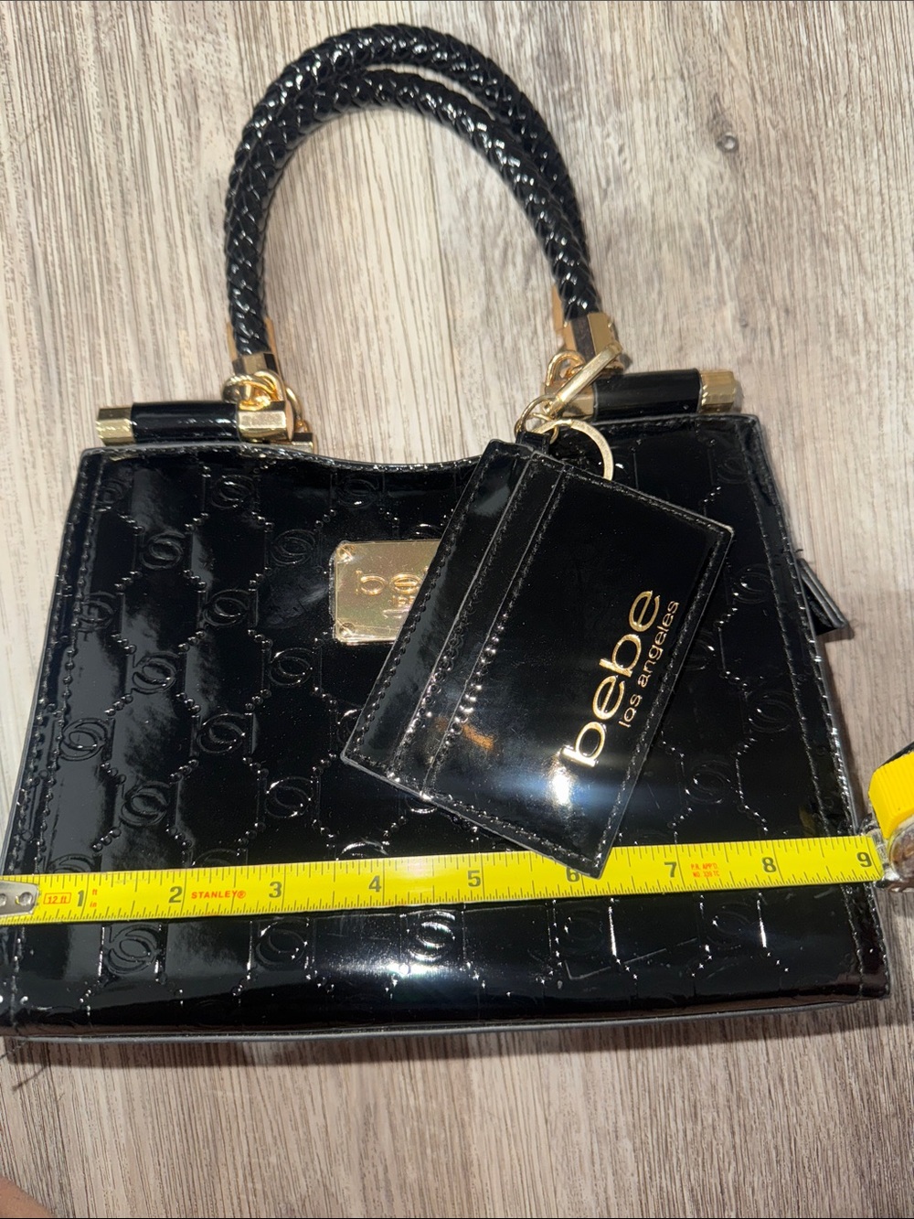 bebe Black Patent Shoulder Bag Like New - Picture 6 of 7